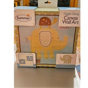 Giggle Gang Canvas Wall Art  Nursery Elephant Turtle Two Pieces Each 10in x 10in